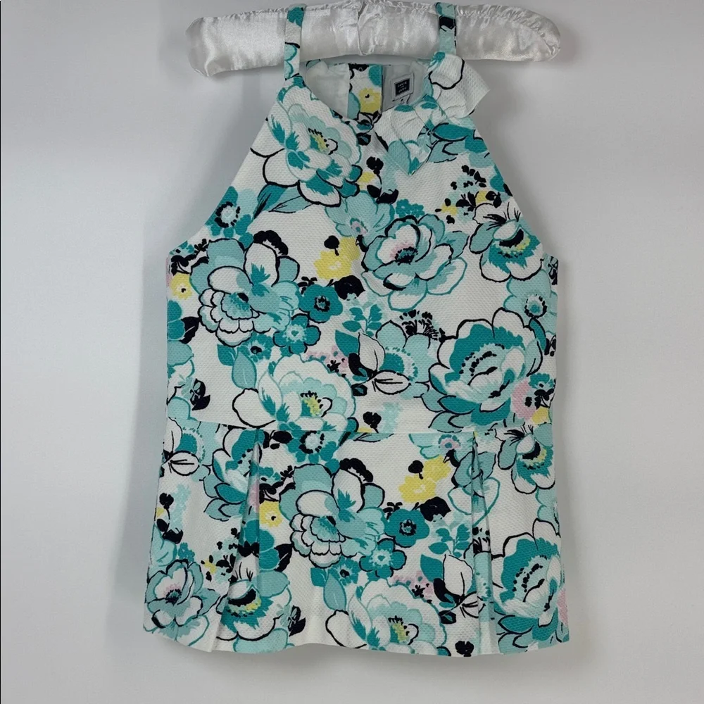 Janie and Jack Floral Halter Top in Teal and Yellow - size 8